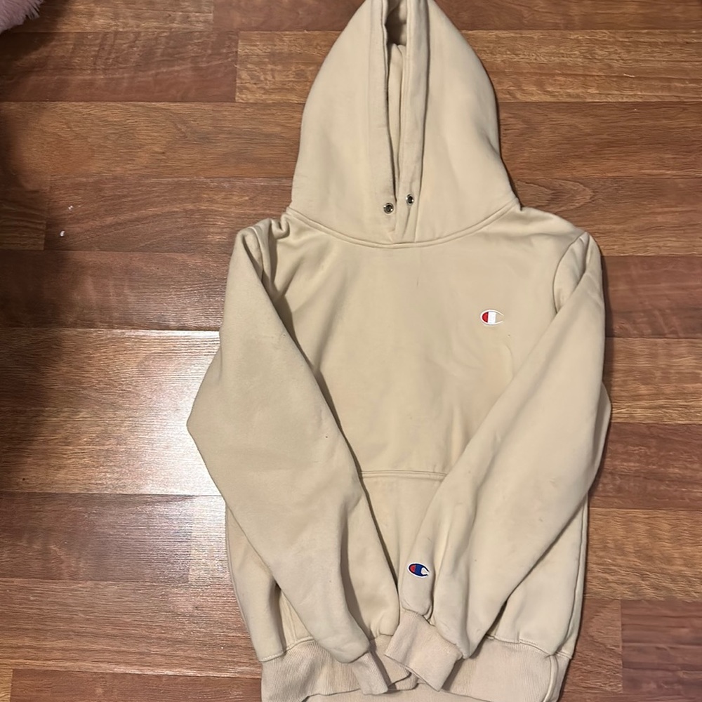 yellow champion hoodie. size medium